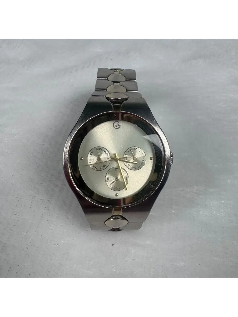 Vtg Men's Watch George FMDGE168 Chronograph Silver & Gold Tone Stainless WORKS